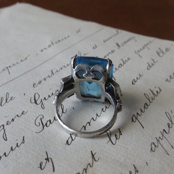 Antique Aquamarine Ring Sterling Setting Size 6 Blue - Picture 3 of 4